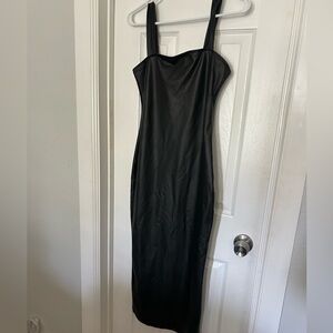 SHEIN Black Faux Leather Midi Dress